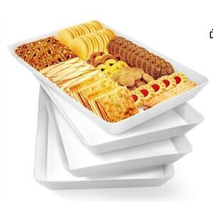 4 pcs Serving Tray for Entertaining, Reusable Plastic Trays for Food- White
